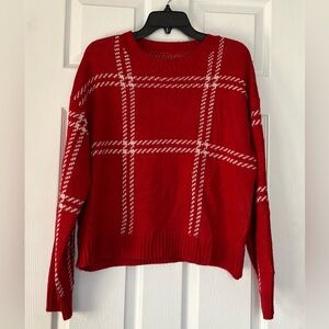 SHEIN Red and White Plaid Sweater Women’s Sz XL Festive Holiday